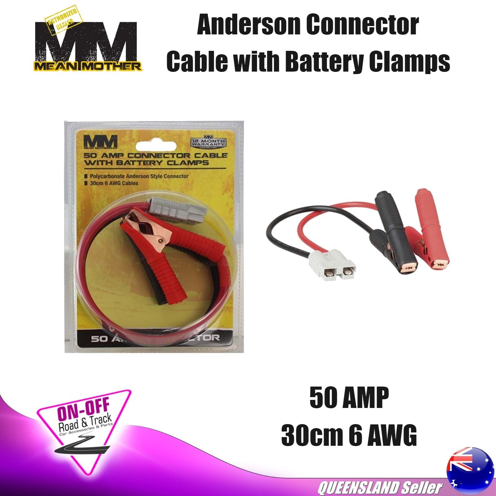 Mean Mother MMAPC2 - 50 AMP Anderson Connector Cable with Battery Clamps