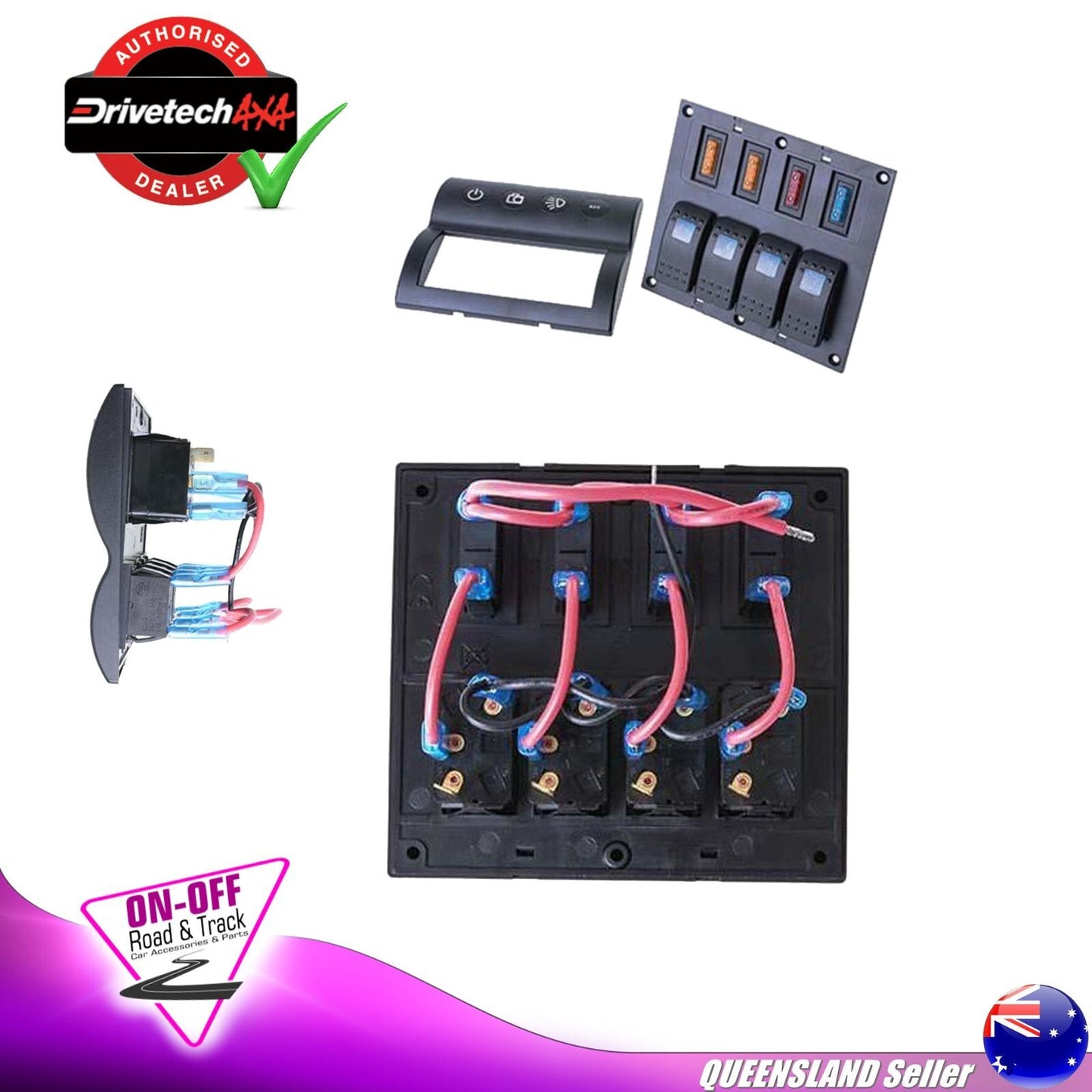 Drivetech 4x4 DT-11030 -  4 Rocker Switch Panel 12/24V Blue Illumination