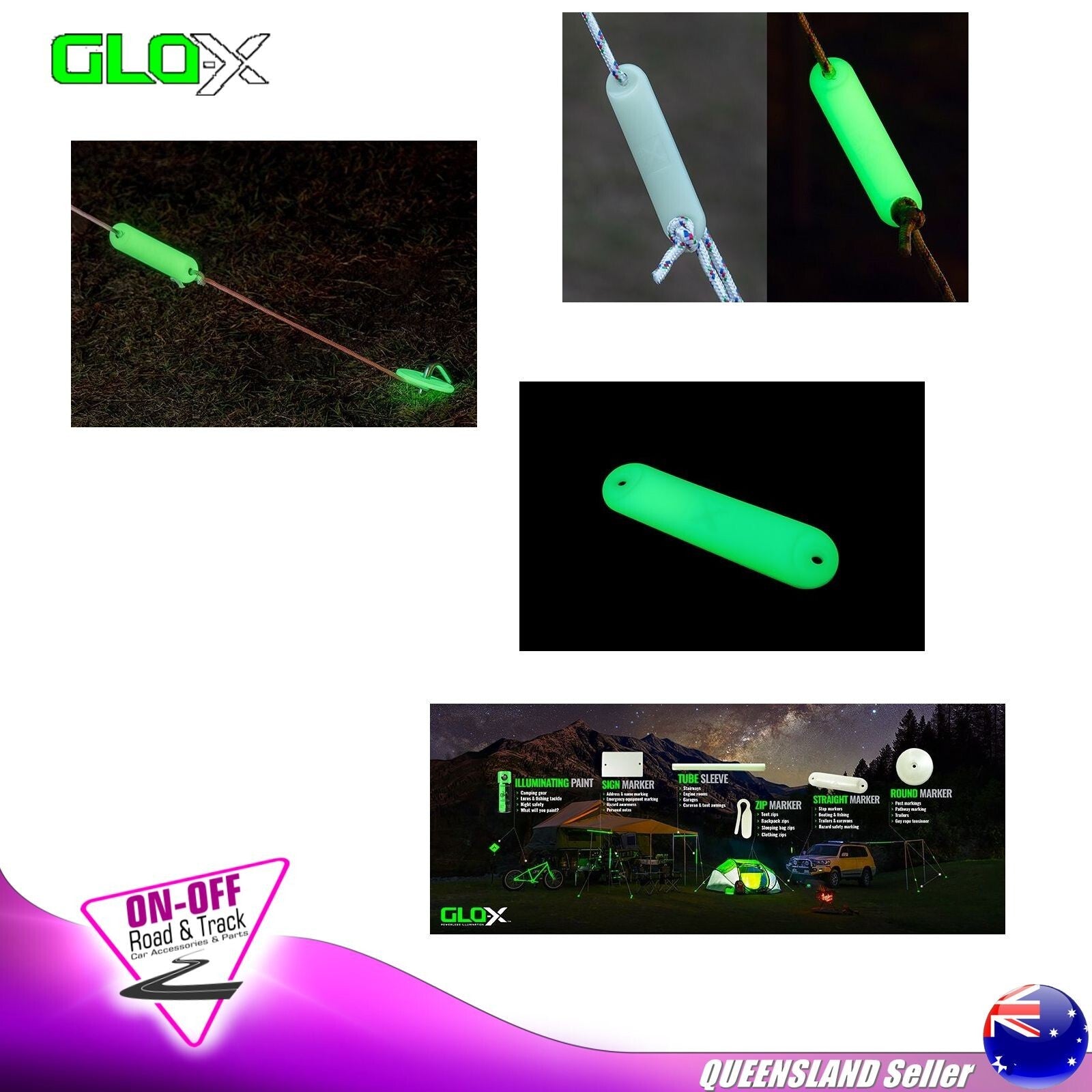 Glo-X Glow in the Dark GX0152G - Straight Markers 2 Pack Camping 4x4 Triple Pack