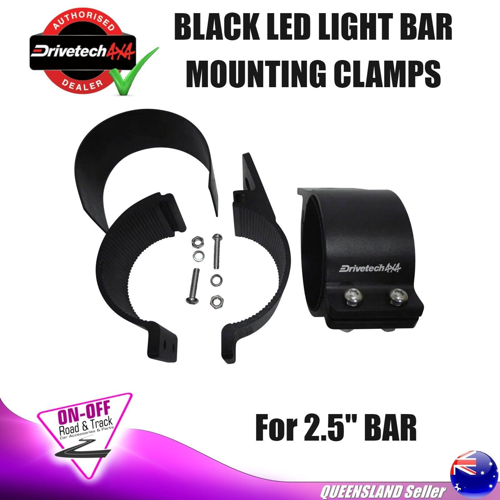 Drivetech 4x4 DT-LBMC27 - 2.5" Bar Black LED Light Bar Mounting Clamps