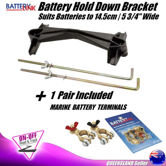 Battery Link Battery Hold Down Bracket BHS81 + FBT32 Marine Battery Terminals