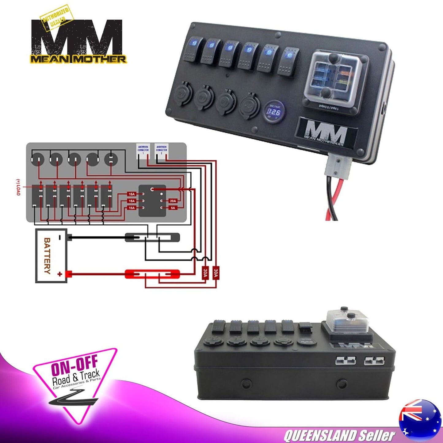 Mean Mother MMCB01 12v Power Control Box Anderson Cig Socket Dual USB Volt Meter