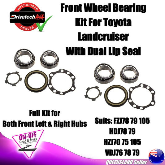 Drivetech 4x4 Front Wheel Bearing Kit Double Lip Seal for Landcruiser Full Kit