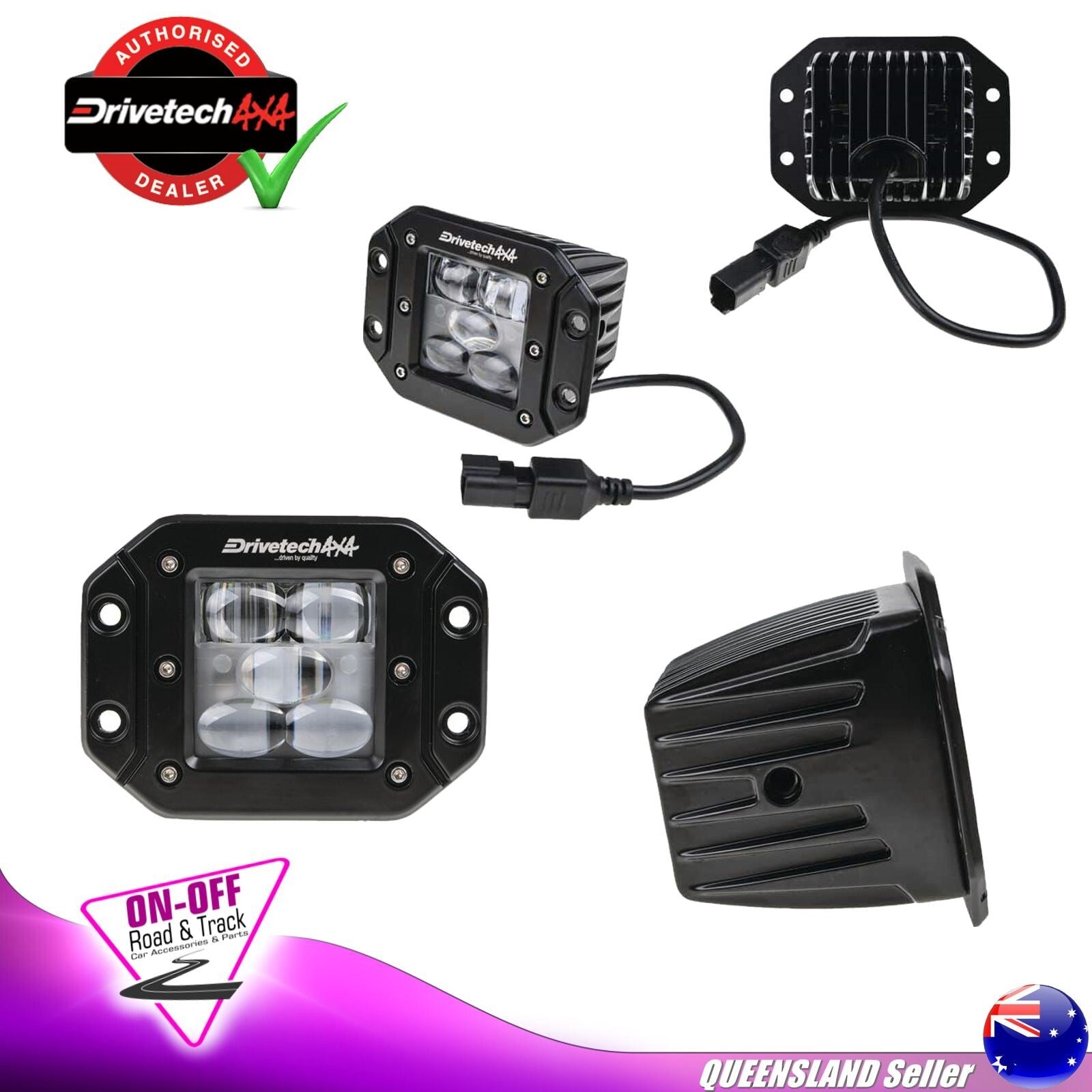 Drivetech 4x4 E-FL-5D-1 - 3" LED Work Light Flush Mount or Bracket Mount