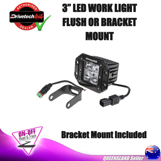 Drivetech 4x4 E-FL-5D-1 - 3" LED Work Light Flush Mount or Bracket Mount