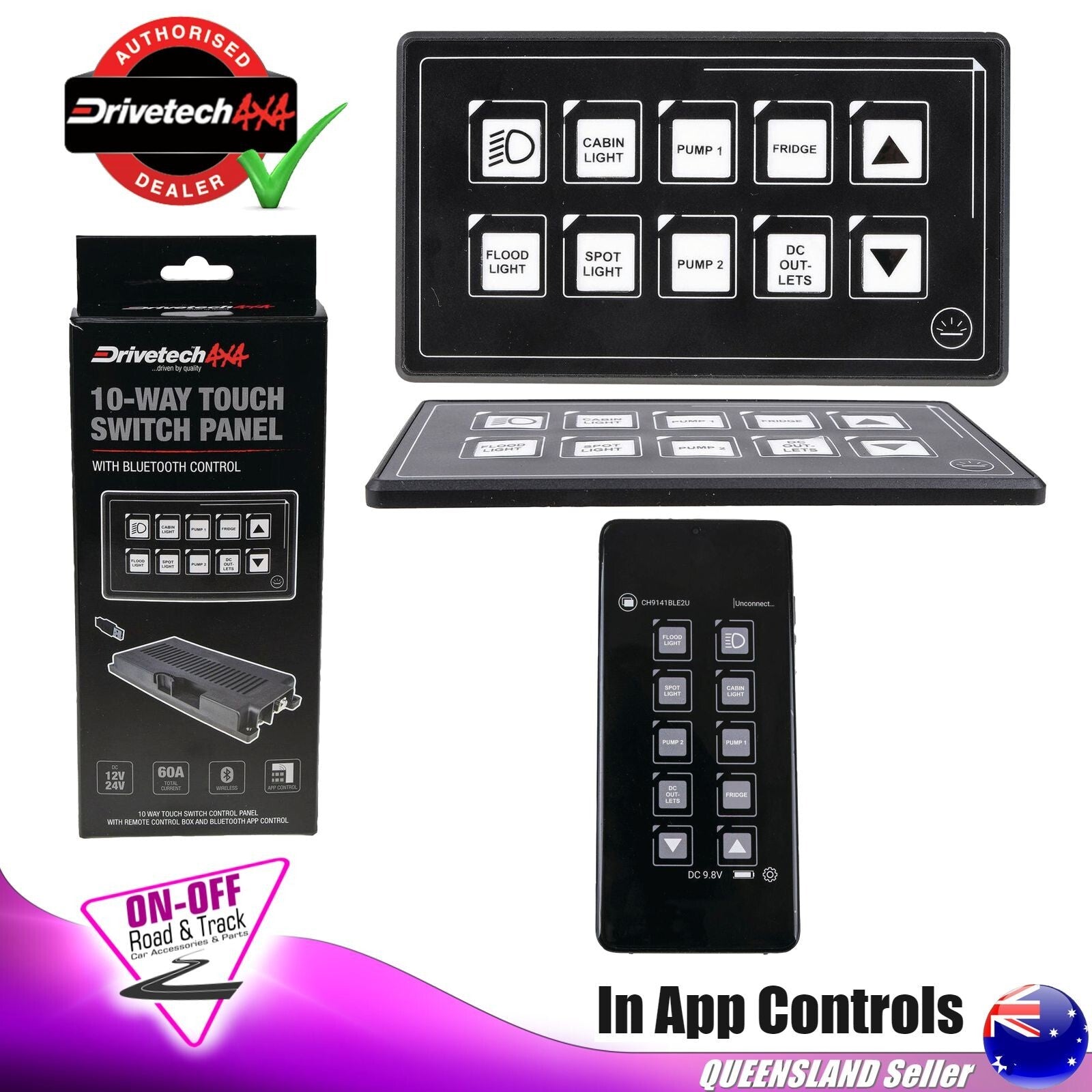 Drivetech 4x4 Compact 10 Way Touch Switch Panel with Bluetooth App Control