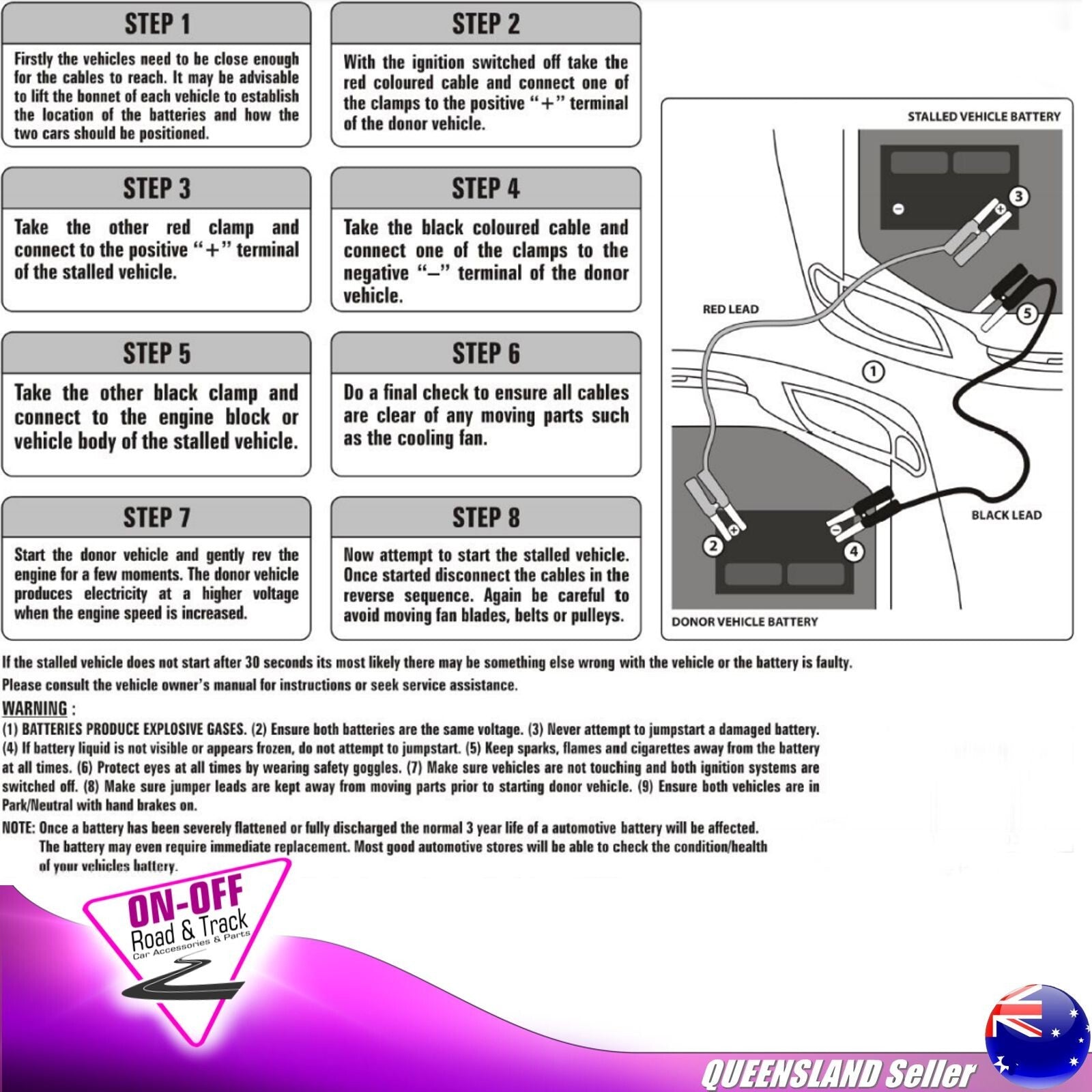 Battery Link Jumper Leads 400amp Spike Guard SB400SG - HD Jumper Booster Cables