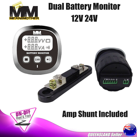 Mean Mother Dual Battery Monitor MMDBM - Gauge with Amp Shunt Manual Override