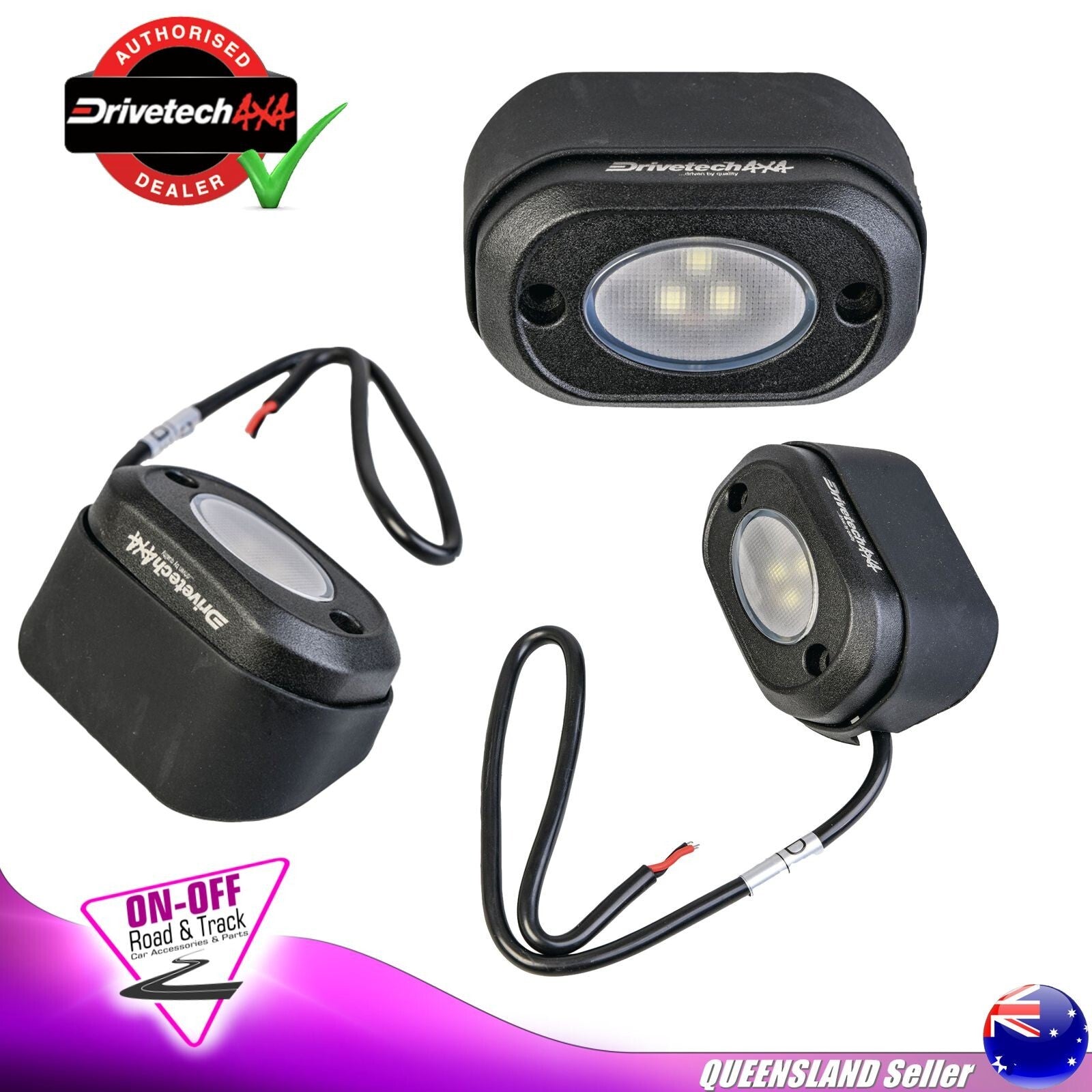 Drivetech 4x4 DTWL3OVL - 4x4 Rock Lights 3x3W White LED IP69K 8 Pack With Switch