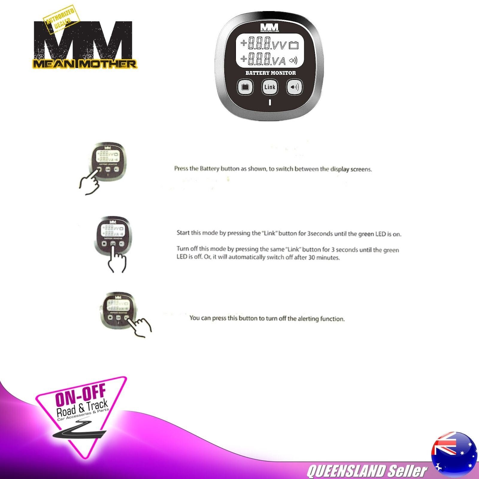 Mean Mother Dual Battery Monitor MMDBM - Gauge with Amp Shunt Manual Override