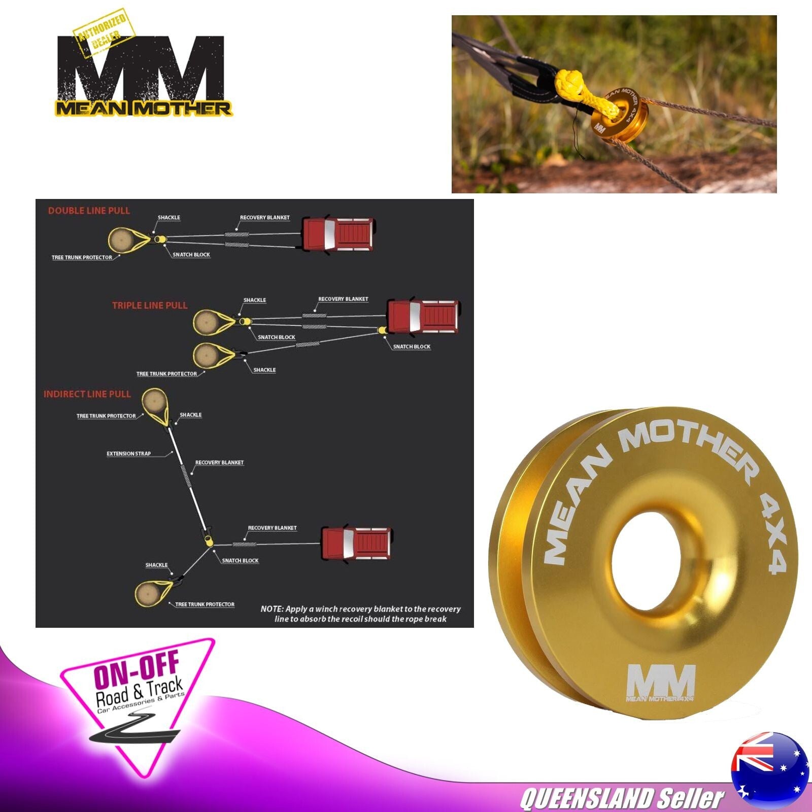 Mean Mother MMSR10T - Yellow Aluminium Snatch Ring 10,000kg Offroad 4x4 Recovery