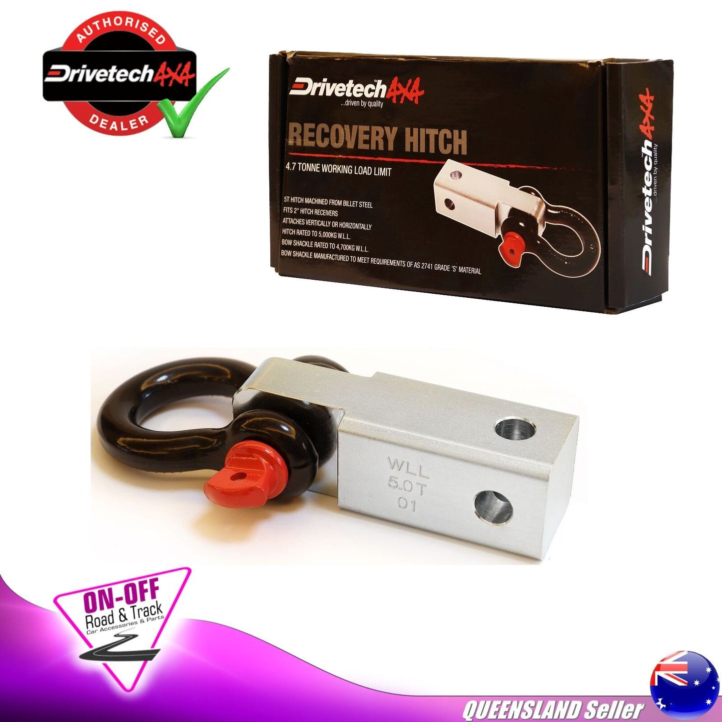 Drivetech 4x4 -  DT-RECH 4X4 Recovery Tow Hitch Receiver 4.7T Bow Shackle