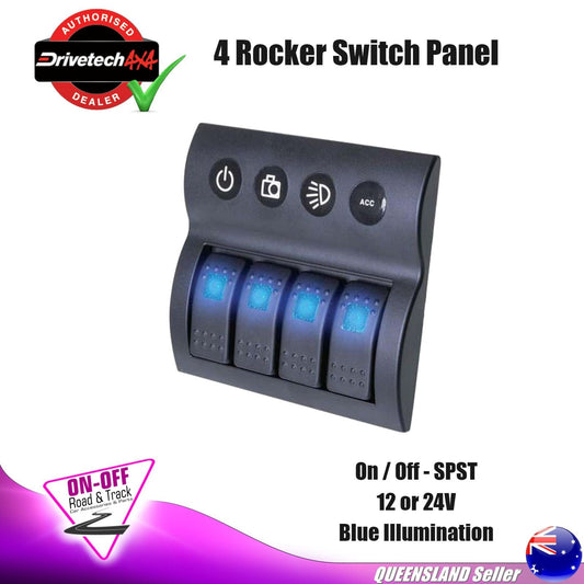Drivetech 4x4 DT-11030 -  4 Rocker Switch Panel 12/24V Blue Illumination