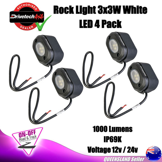 Drivetech 4x4 DTWL3OVL - 4x4 Rock Lights 3x3W White LED IP69K 4 Pack
