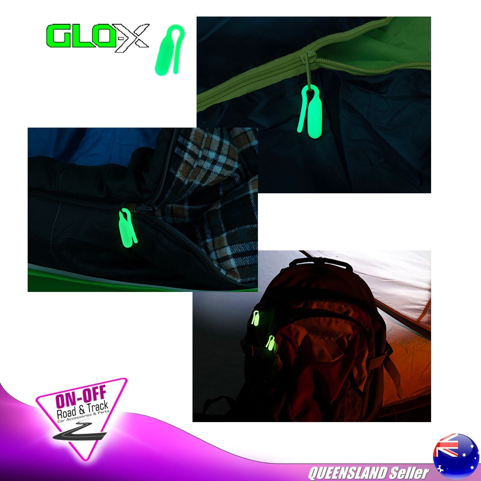 Glo-X Glow in the dark GX0157G - Zipper Markers 4 Pack Camping 4x4 Quad Pack