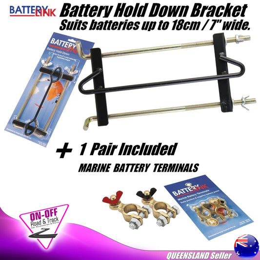 Battery Link Battery Hold Down Bracket - 18cm Batteries + FBT32 Marine Terminals
