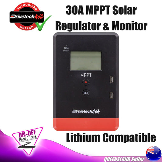 Drivetech 4x4 DT-SR30M - 30A Solar MPPT Regulator & Monitor suit Lithium 12/24V