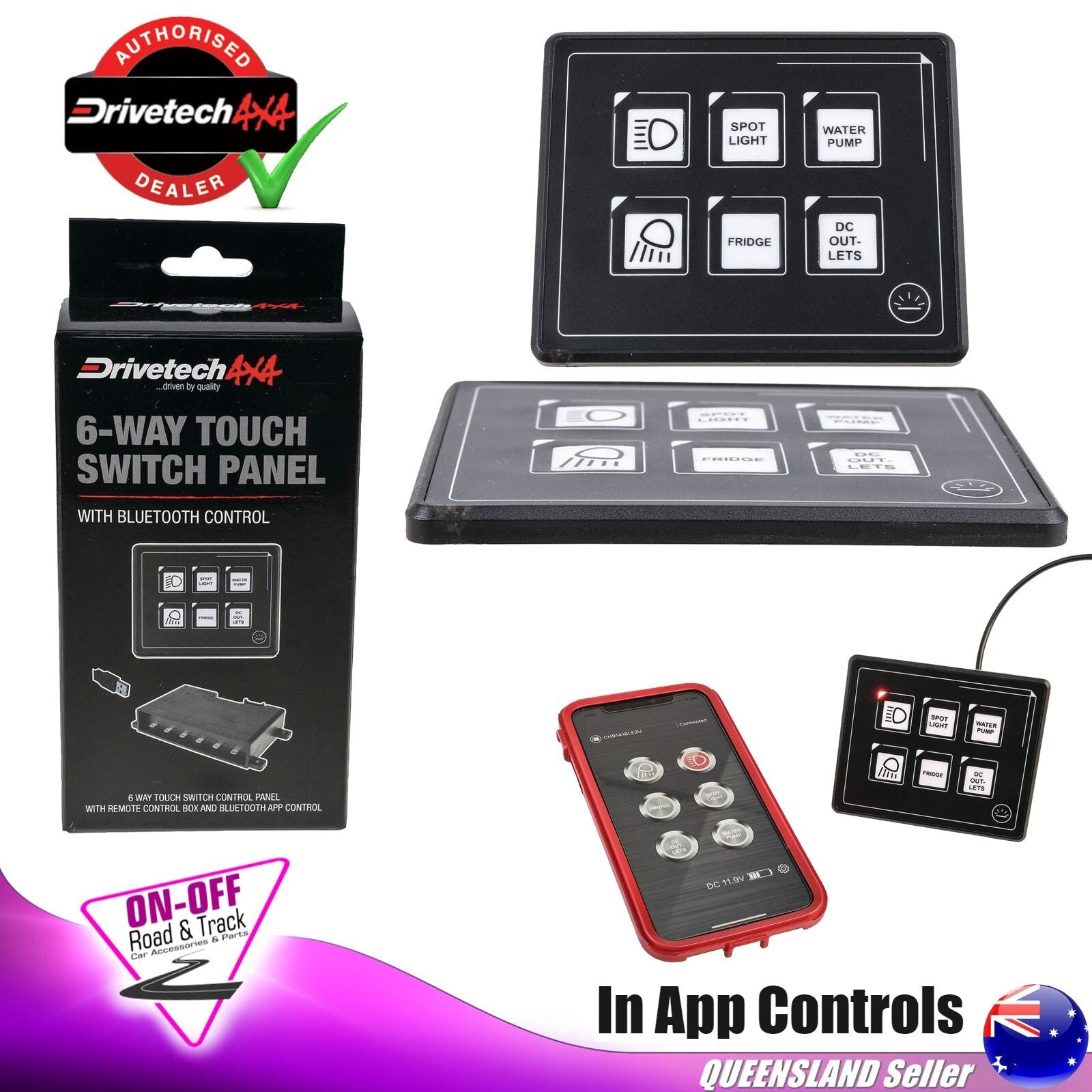 DRIVETECH 4X4 Compact 6 Way Touch Switch Panel with Bluetooth App Control