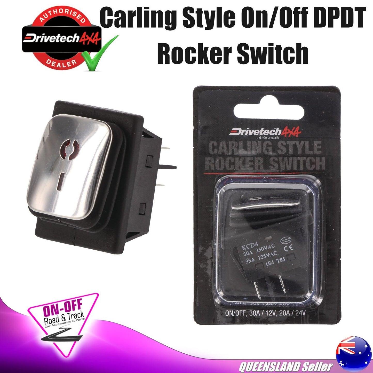 Drivetech 4x4 DT-11209 - Universal Type Carling On/Off DPDT Rocker Switch